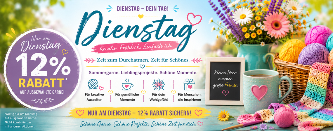  Starke Wolle & Stricknadel Angebote - Happy Hour Dienstag - mit 12% Rabatt 