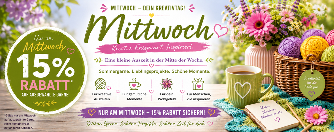  Starke Wolle & Stricknadel Angebote - Happy Hour Mittwoch - mit 15% Rabatt 