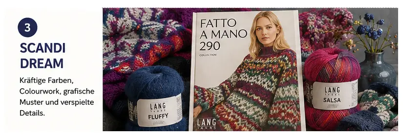 Lang Yarns Fatto a Mano 290 - Scandi Dream - Colorwork und kräftige Farben Lang Yarns Fatto a Mano 290 - Scandi Dream - Colorwork und kräftige Farben