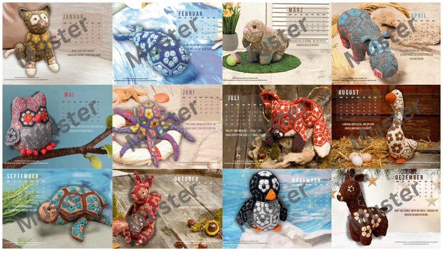 Limone Kalender 2026 � H�kelkalender mit 12 Granny-Tiermotiven