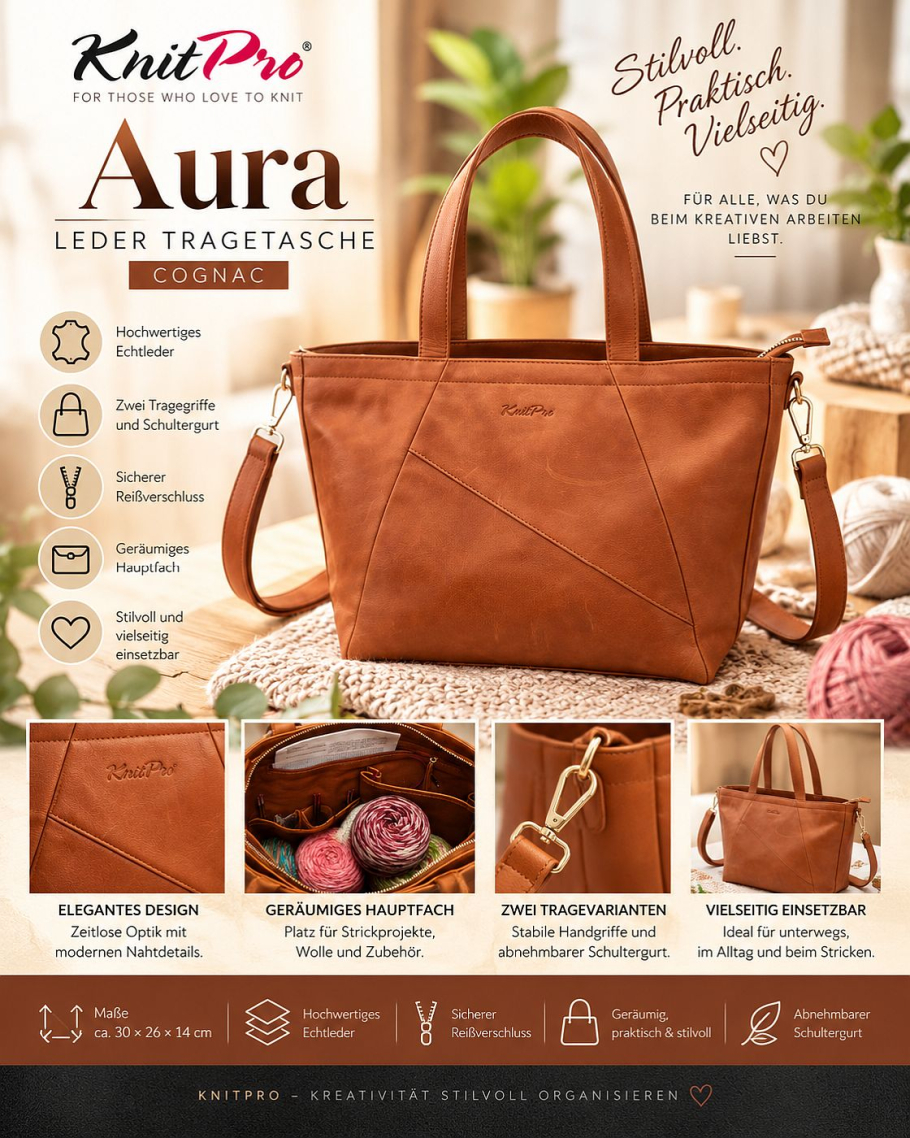 KnitPro Aura Leder Tragetasche cognac Farbe 9999