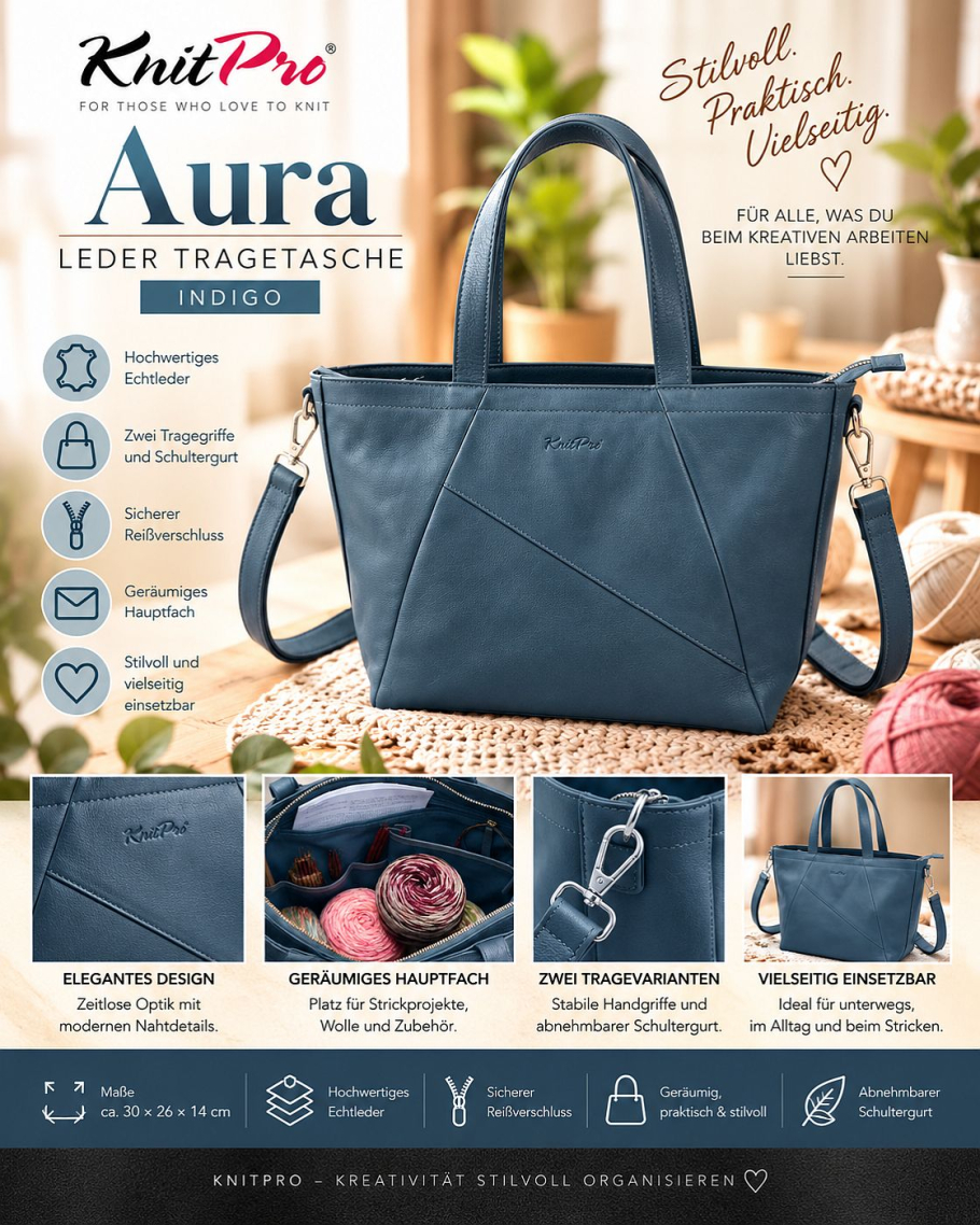KnitPro Aura Leder Tragetasche indigo Farbe 9999