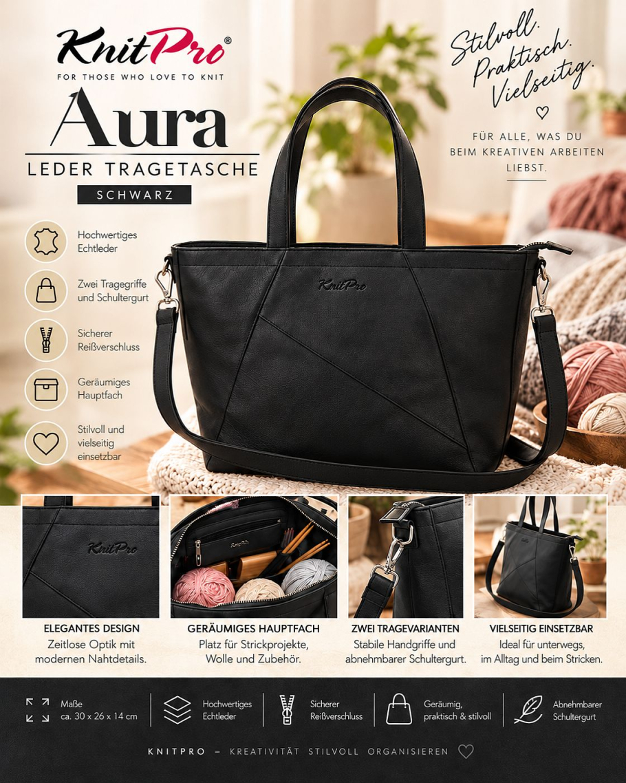 KnitPro Aura Leder Tragetasche schwarz Farbe 9999