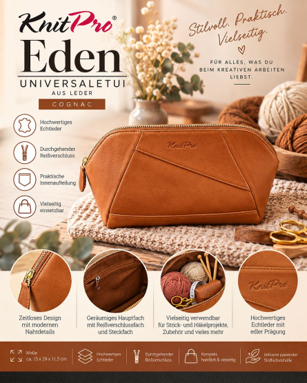 KnitPro Eden Leder Universaletui cognac