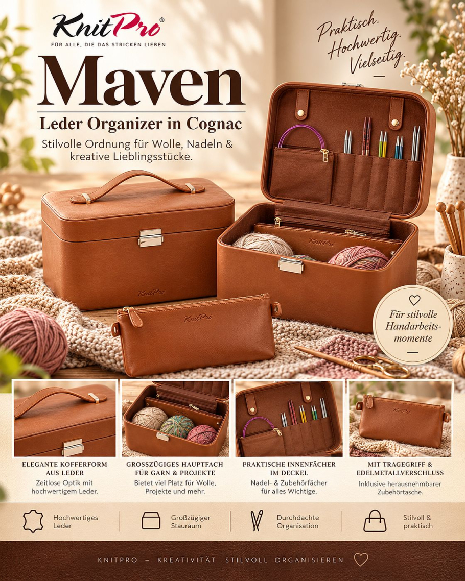 KnitPro Maven Leder Organizer cognac Farbe 9999