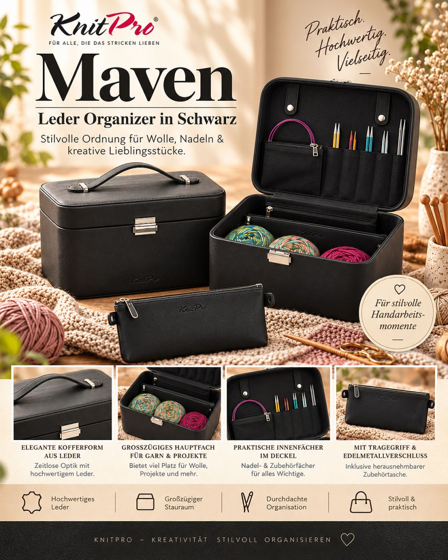 KnitPro Maven Leder Organizer schwarz Farbe 9999