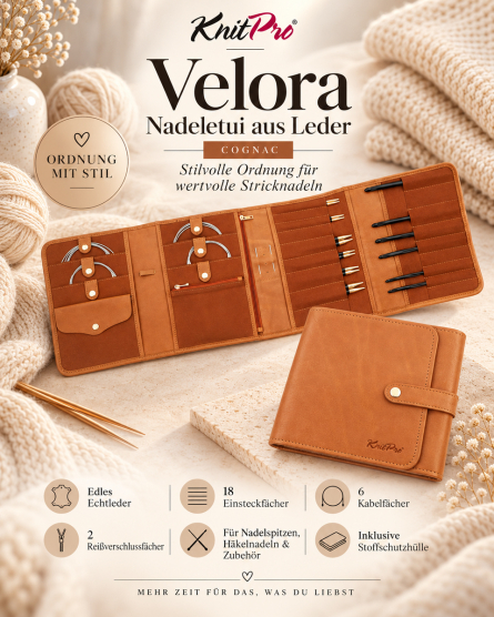 KnitPro Velora Leder Nadeletui cognac