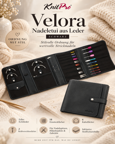 KnitPro Velora Leder Nadeletui schwarz