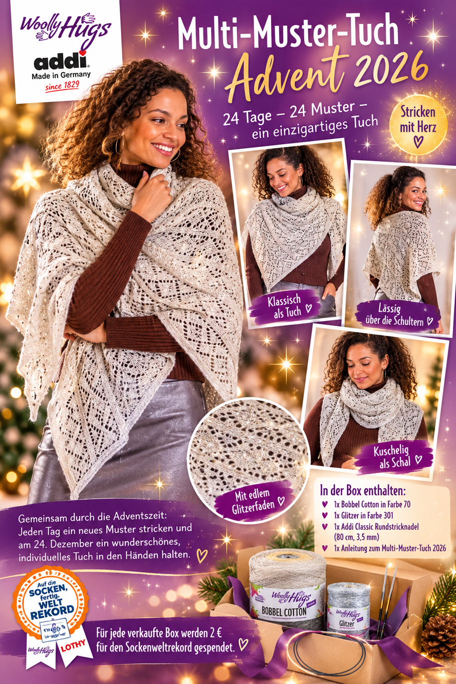 Multi Muster Tuch Advent 2026 Woolly Hugs Farbe 9999