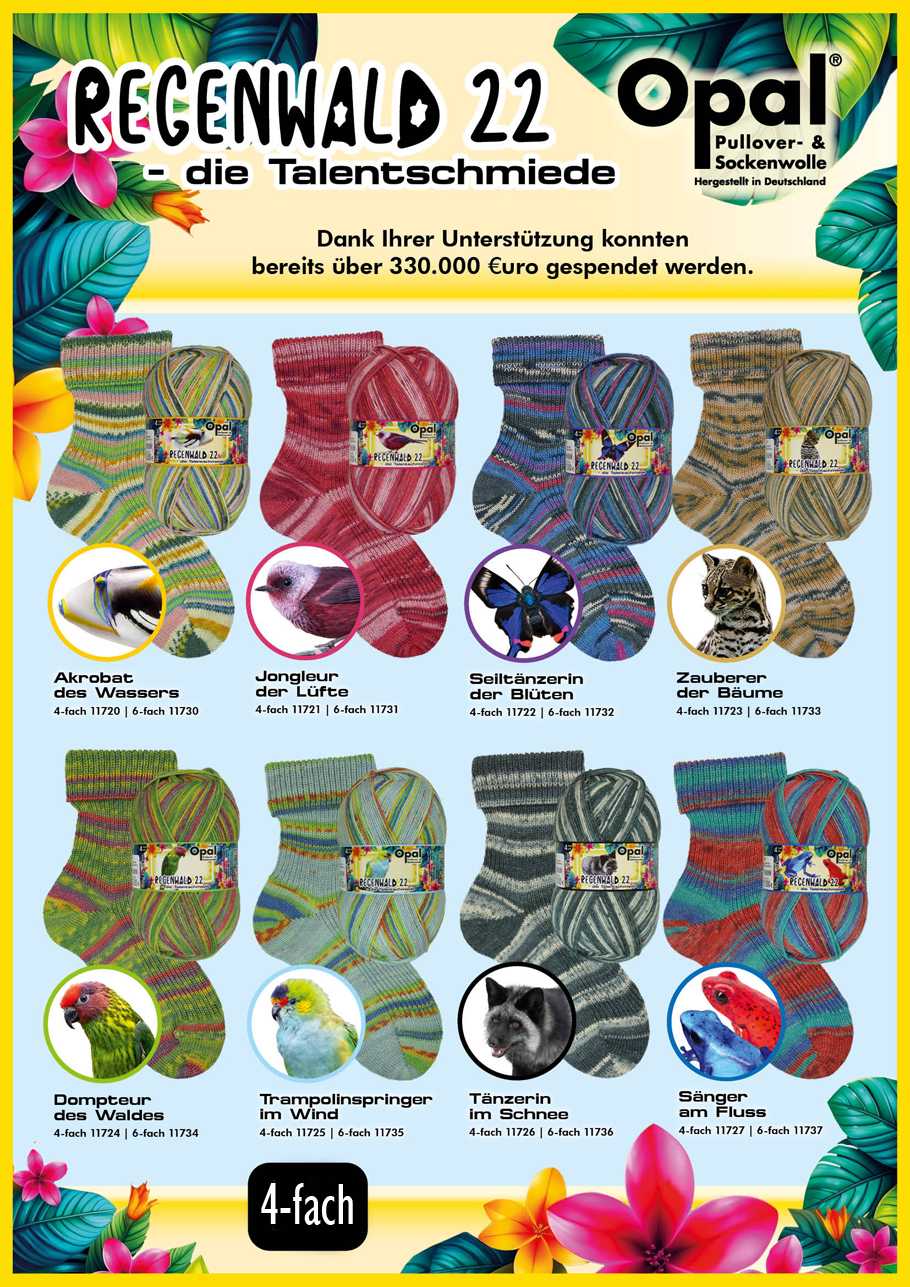 Opal Regenwald 22 Sockenwolle 4f Farbe 9999