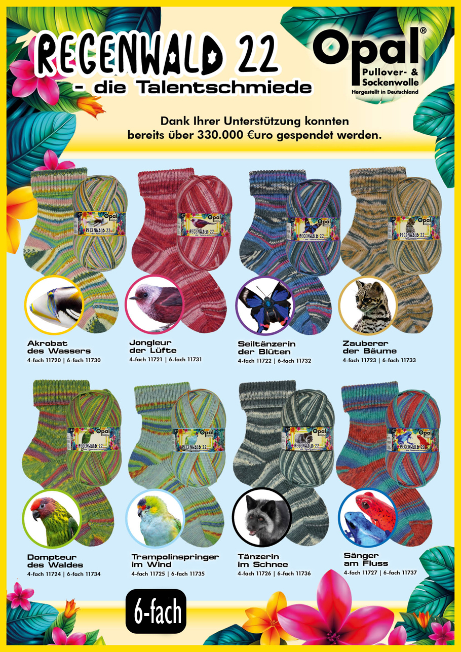 Opal Regenwald 22 Sockenwolle 6f Farbe 9999
