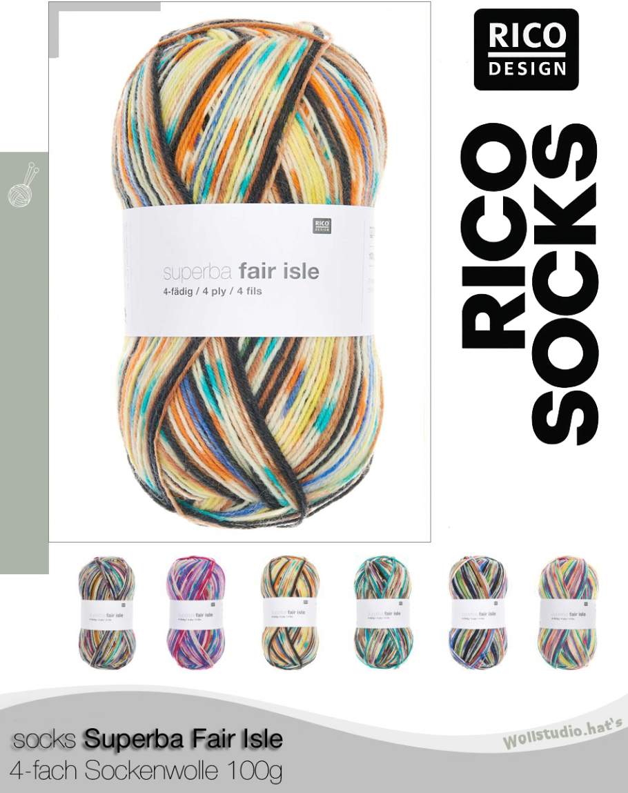 Rico Sockenwolle Neon Fair Isle Farbe 9999