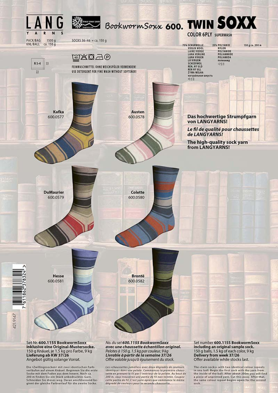 Twin Bookworm Soxx Lang Yarns Farbe 9999