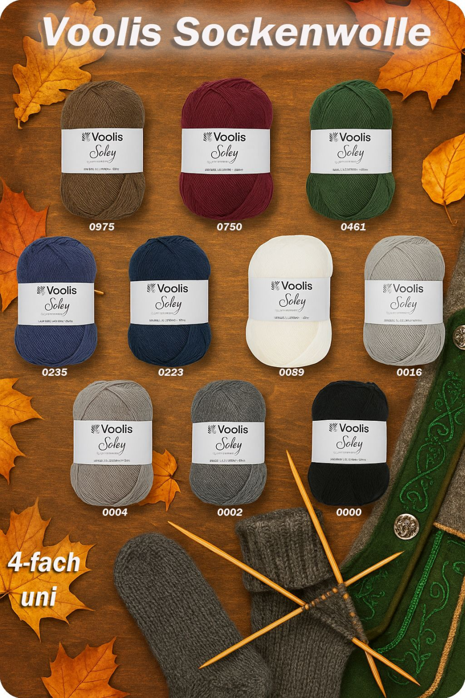 Voolis Sockenwolle 4-fach Uni Farbe 9999