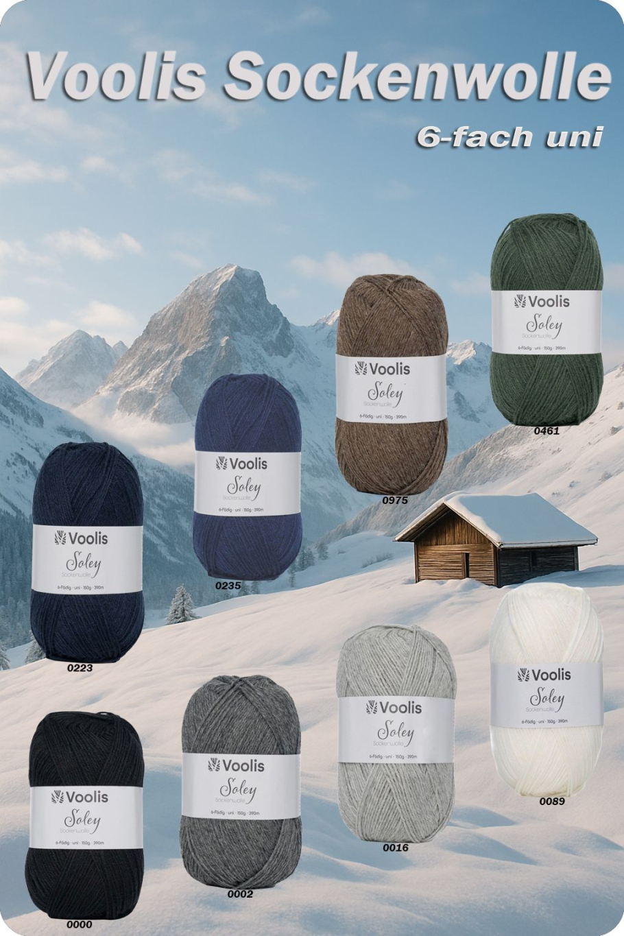 Voolis Sockenwolle 6-fach Uni Farbe 9999