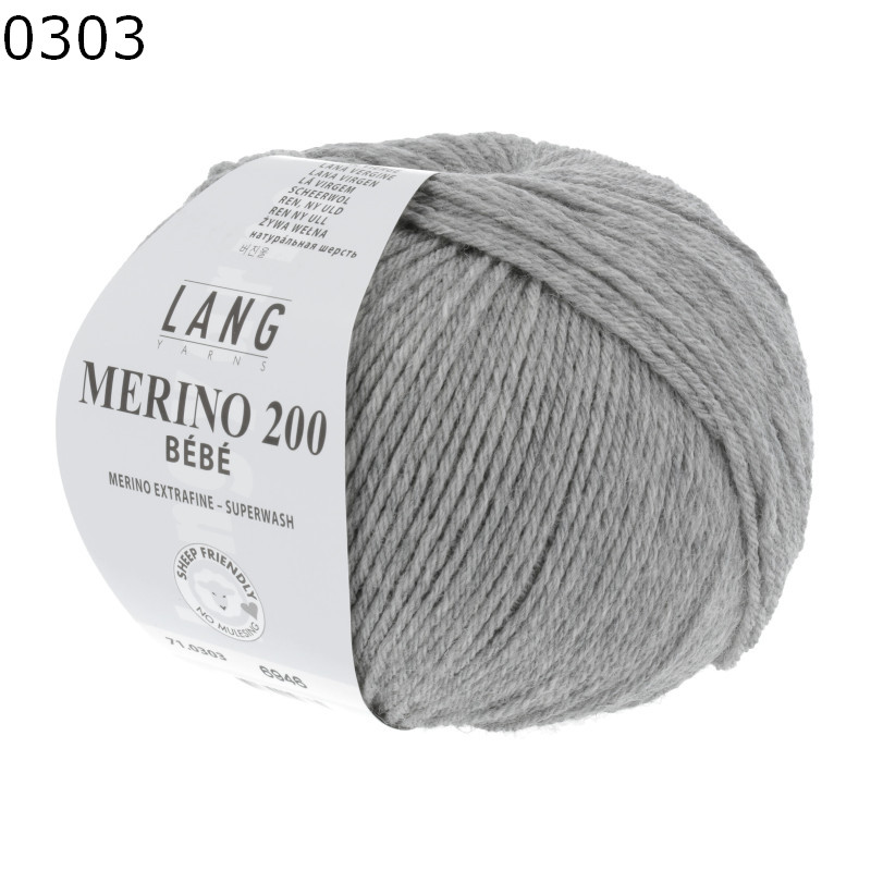 Lang Yarns Merino 200 Bébé – 100 % Schurwolle, Eisblau, Lauflänge 203 M / 50 G