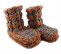 Babyschuhe Gestrickt Schurwolle Braun Bunt Gr.18-19