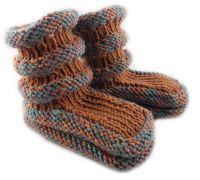 Babyschuhe Gestrickt Schurwolle Braun Bunt Gr.18-19