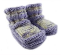 Babyschuhe Gestrickt Schurwolle Violett Natur Gr.18-19