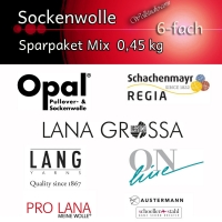 Sockenwolle 6-fach Paket Mix 0.45 Kg